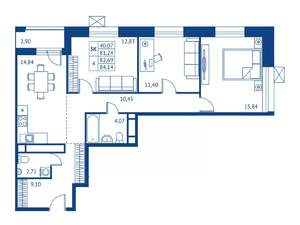 3-к квартира, строящийся дом, 81м2, 19/22 этаж